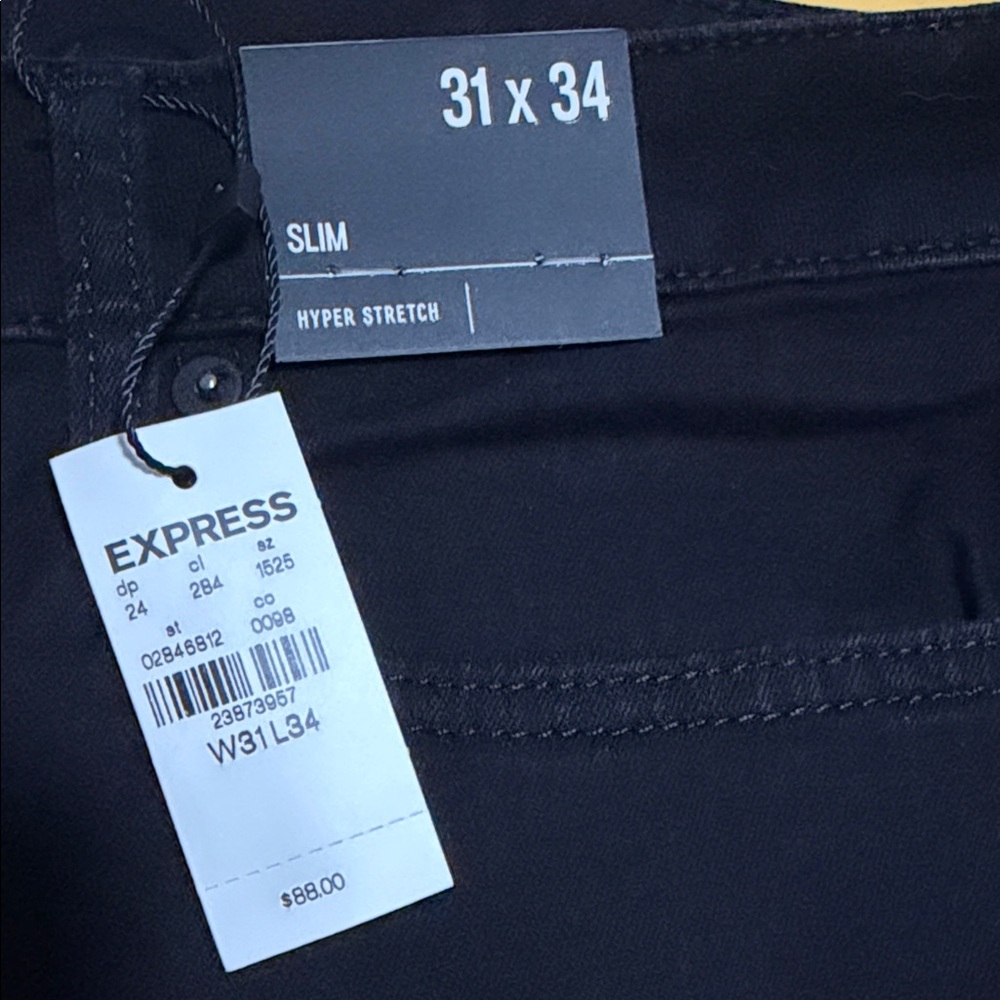 NEW Express Men's Black Slim Jeans  31 X 34 HYPER STRETCH - Picture 2 of 4